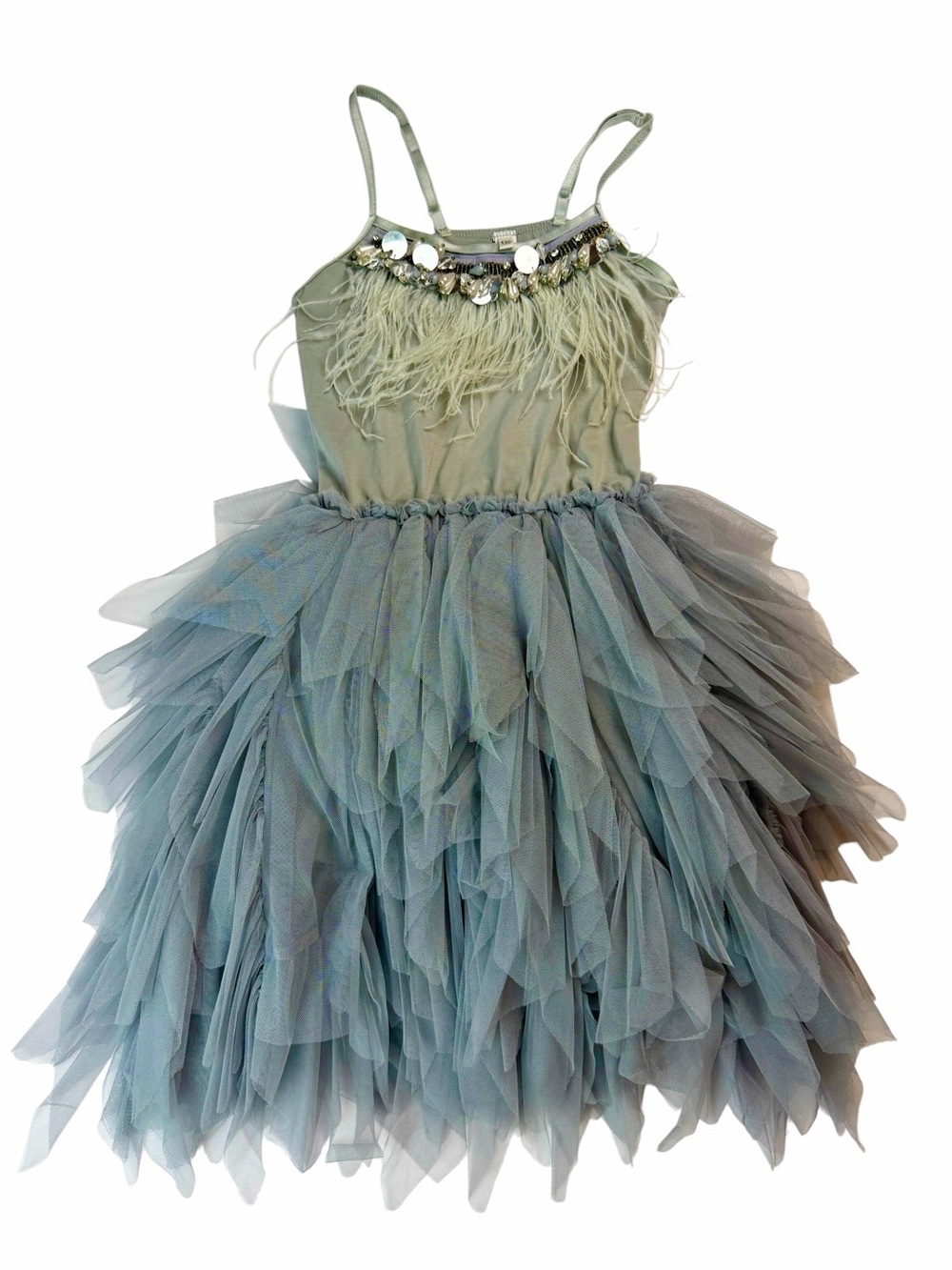 Girls Feather & Sequin Tulle Costume Dress - Gray